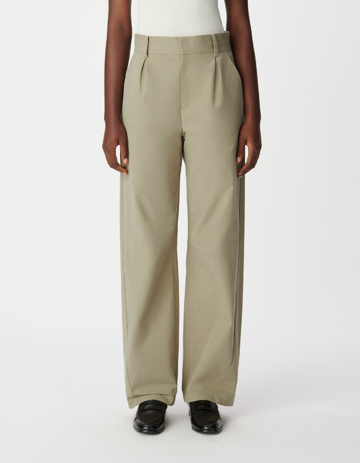 Khakifarbene Damen Ballonhose mit Abn&auml;hern-2