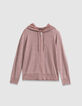 STRICKJACKE mit Kapuze burgunderfarbener Strick Lurex Fischgr&auml;ten R&uuml;cken Damen-5