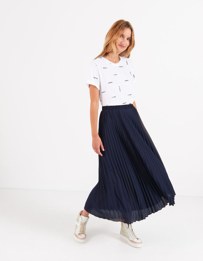 I.Code navy pleated long skirt with side marking - I.CODE