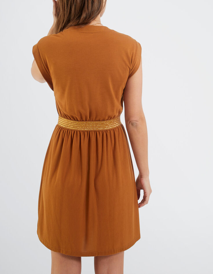 Robe fauve avec élastique rayé lurex or I.Code-3 Robe fauve avec élastique rayé lurex or I.Code-3