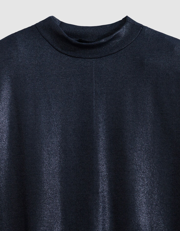 Kurzarm-T-Shirt f&uuml;r Damen mit Pailletten in Marineblau-7