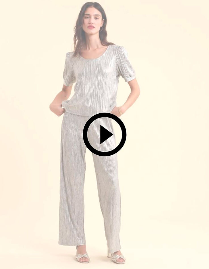 Pantal&oacute;n gris plisado rayas fantas&iacute;a doradas I.Code-7