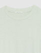 Gr&uuml;nes paillettenbesetztes Damen-Rundhalsausschnitt-T-Shirt mit gerafften &Auml;rmeln-7