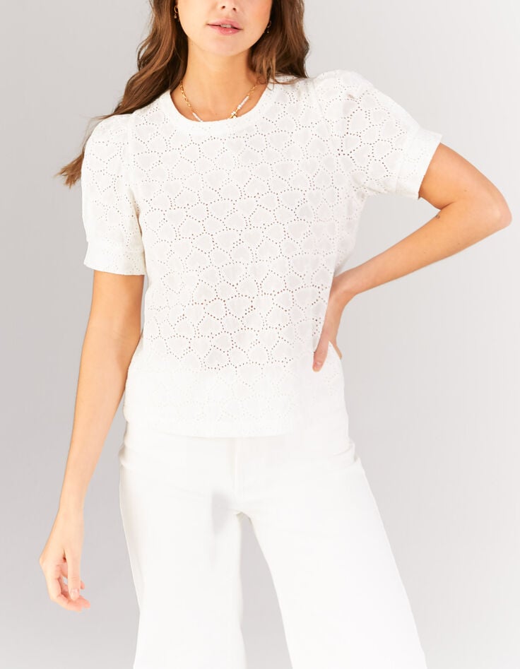 I.Code ecru top with heart eyelet embroidery-1