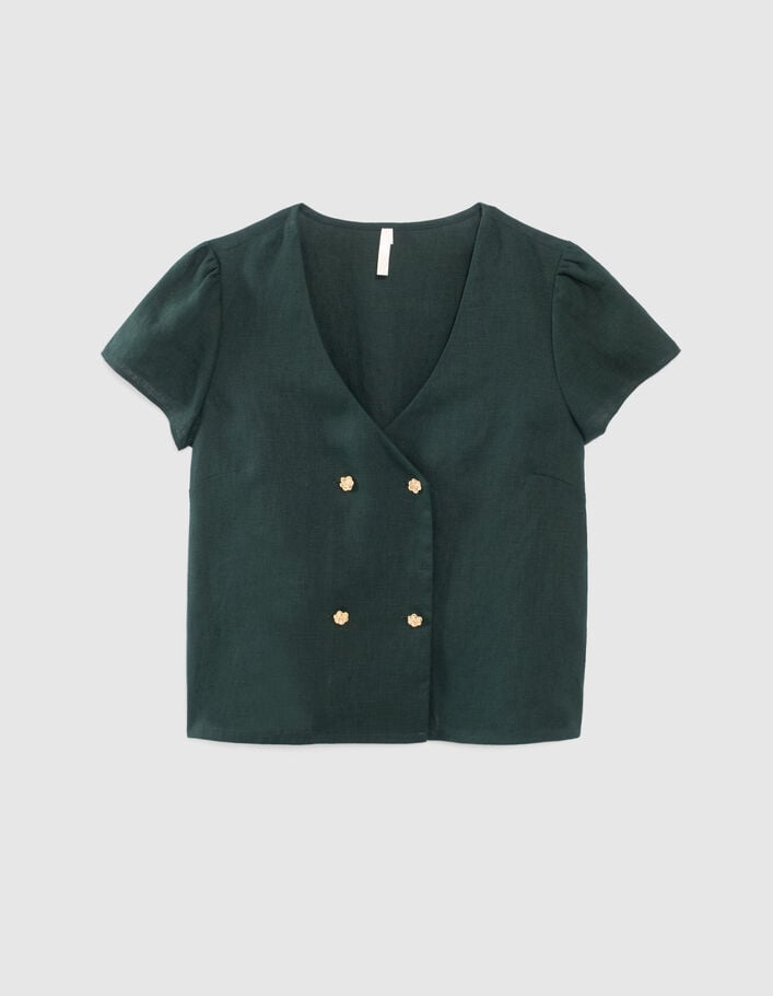 I.Code imperial green linen buttoned wrap top - I.CODE