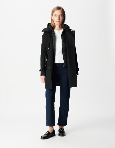 Trench noir capuche nylon amovible Femme - IKKS
