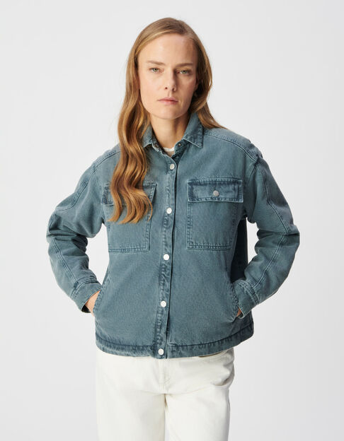 Blaue Jeansjacke in &Uuml;bergr&ouml;&szlig;e f&uuml;r Damen mit Steppjacke - IKKS