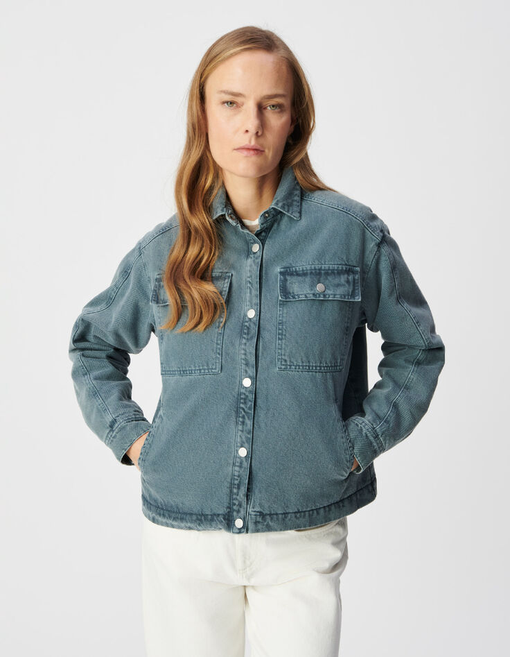 Blaue Jeansjacke in &Uuml;bergr&ouml;&szlig;e f&uuml;r Damen mit Steppjacke-2