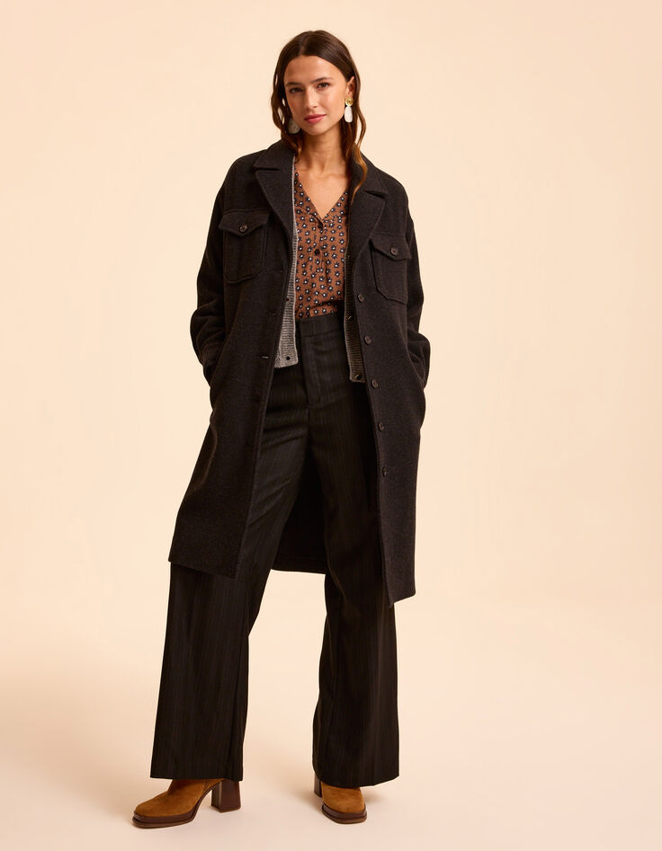Zwarte geklede wideleg broek strepenmotief CORALINE I.Code-3