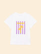 I.Code white short-sleeved T-shirt with striped palm trees-5