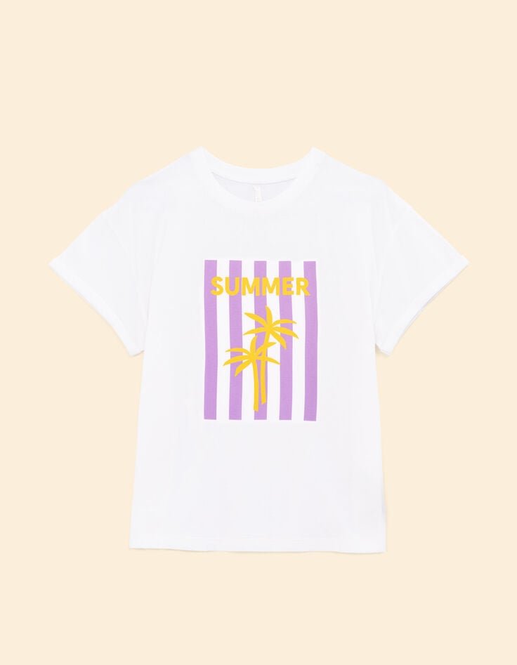 I.Code white short-sleeved T-shirt with striped palm trees-5 I.Code white short-sleeved T-shirt with striped palm trees-5