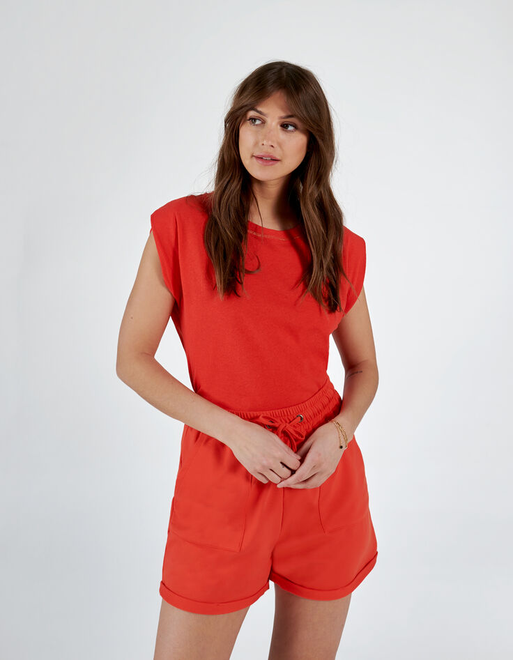 Tee-shirt abricot à col rond couture dorée I.Code-2 Tee-shirt abricot à col rond couture dorée I.Code-2