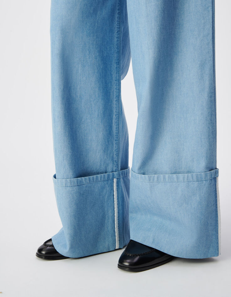 Blauer Hosenanzug aus Bio-Baumwolle f&uuml;r Damen mit breitem Revers-6
