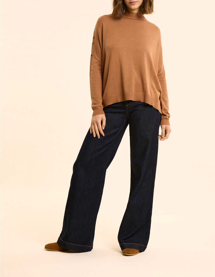 I.Code camel cape sweater knit decorative buttons-6