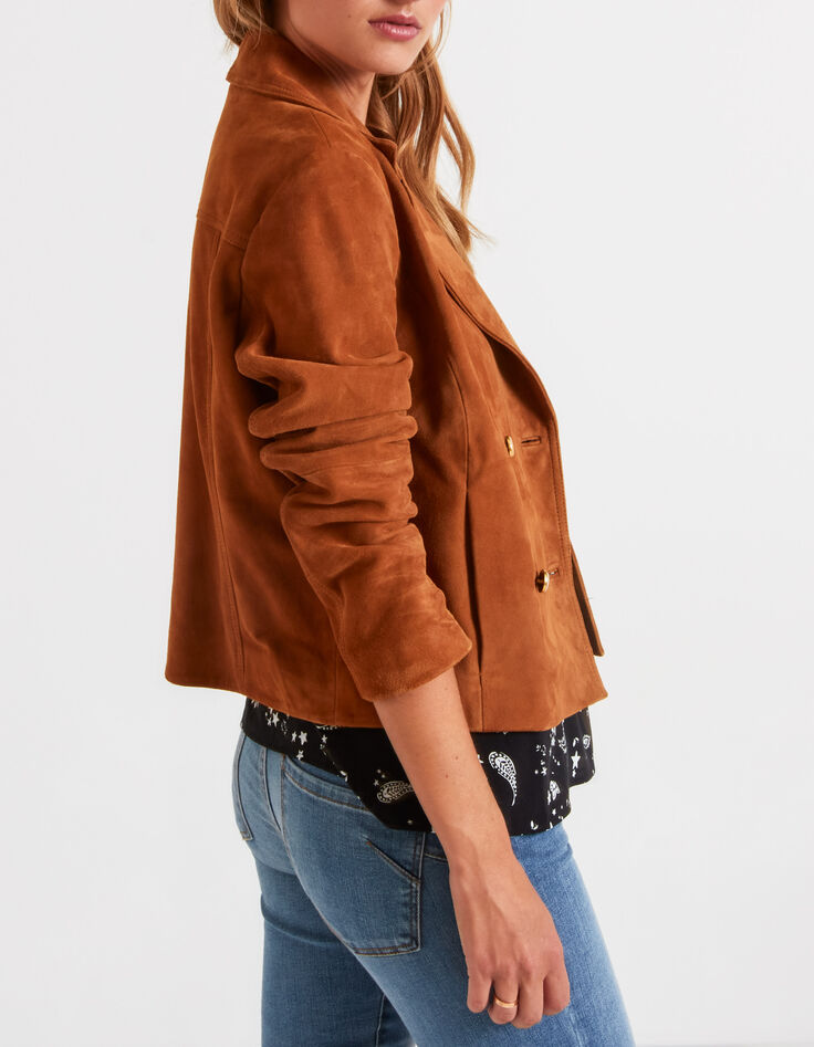 Veste caban court camel en cuir velours I.Code-2