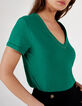 Tee-shirt vert à col V couture dorée I.Code-2