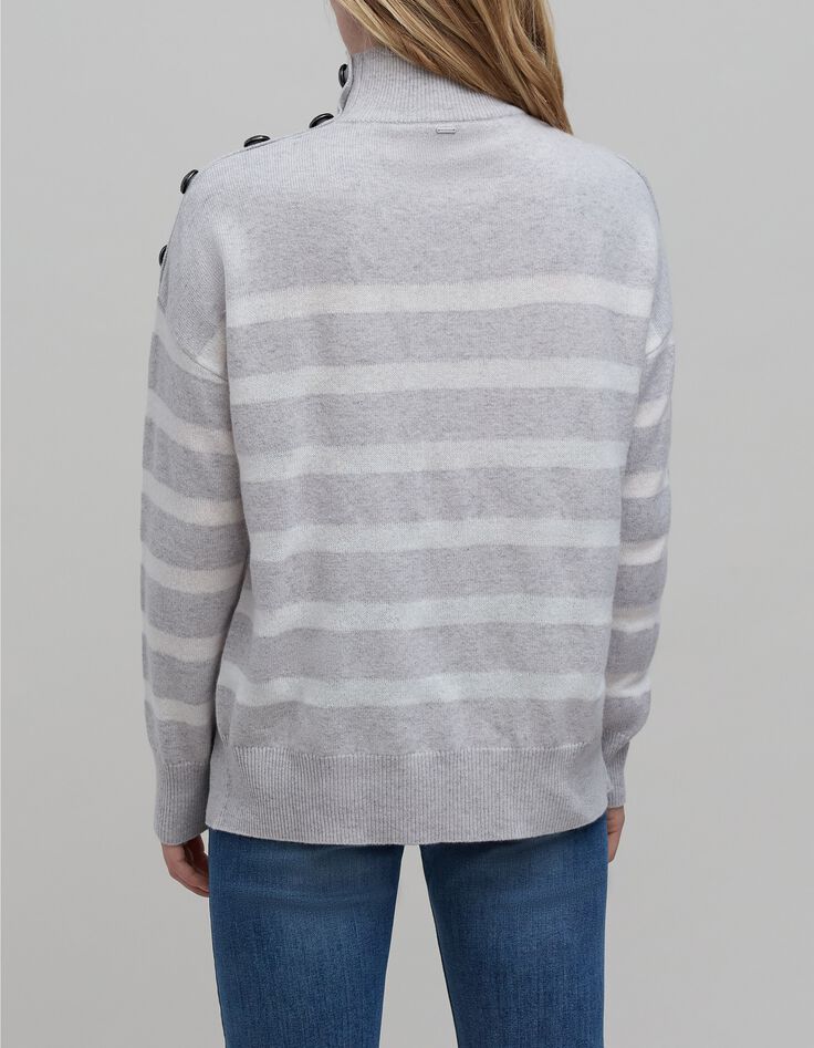 Damen Strickpullover ecru gestreift grau-3