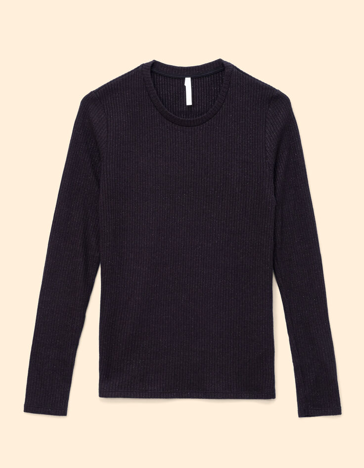Zwart T-shirt lange mouwen lurex ribtricot I.Code-6