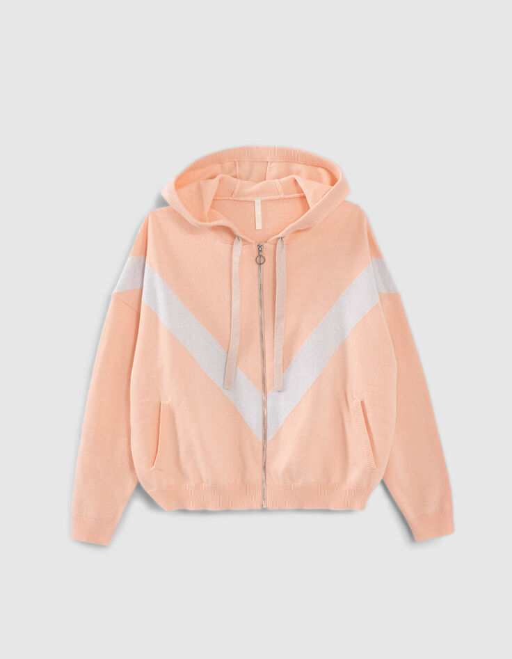 I.Code pink knit XL chevron hooded cardigan-6