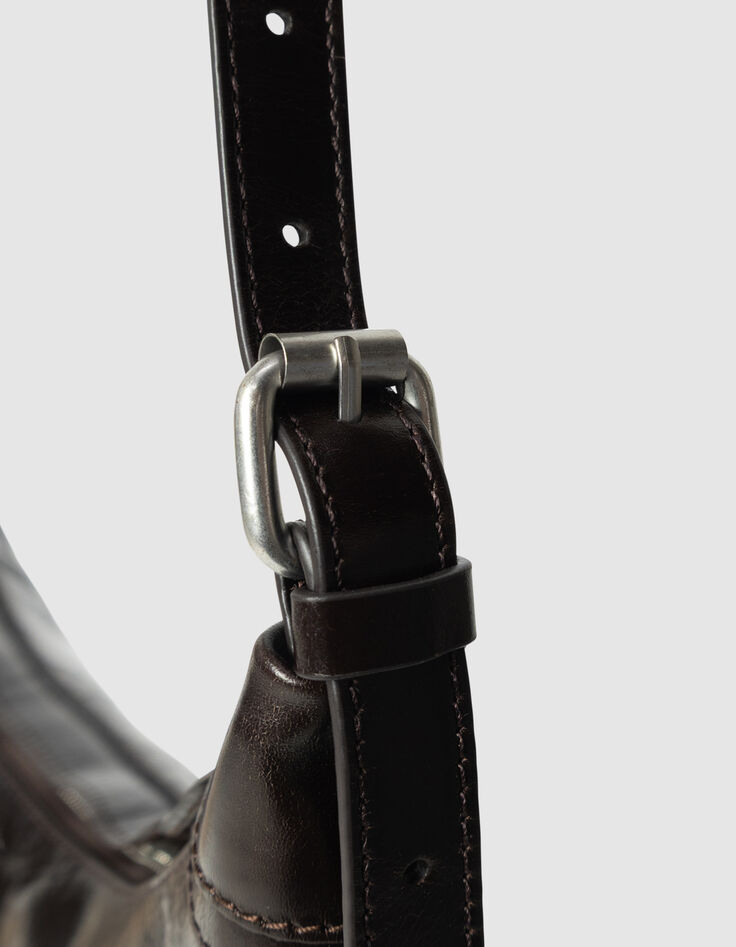 Braune Damenhalbmondtasche gl&auml;nzendes Allane-Leder-4