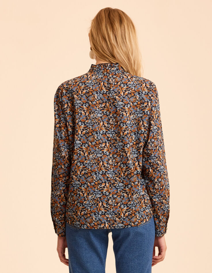 I.Code blue blouse with baroque flower print-3