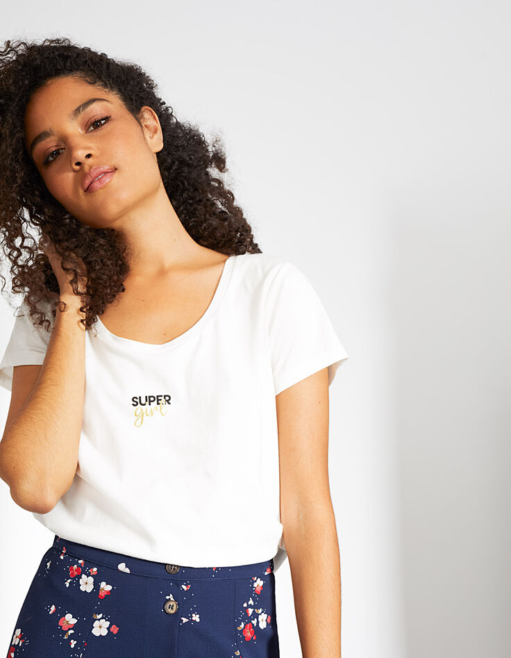Tee-shirt blanc cassé Super Girl I.Code-5 Tee-shirt blanc cassé Super Girl I.Code-5