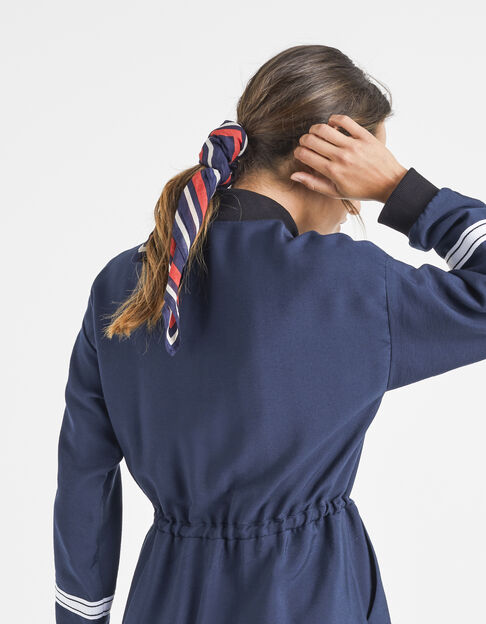 Vierkante navy blue sjaal met tekst I.Code