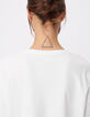 Wei&szlig;es T-Shirt Damen mit Fischgr&auml;ten-Stickerei-4
