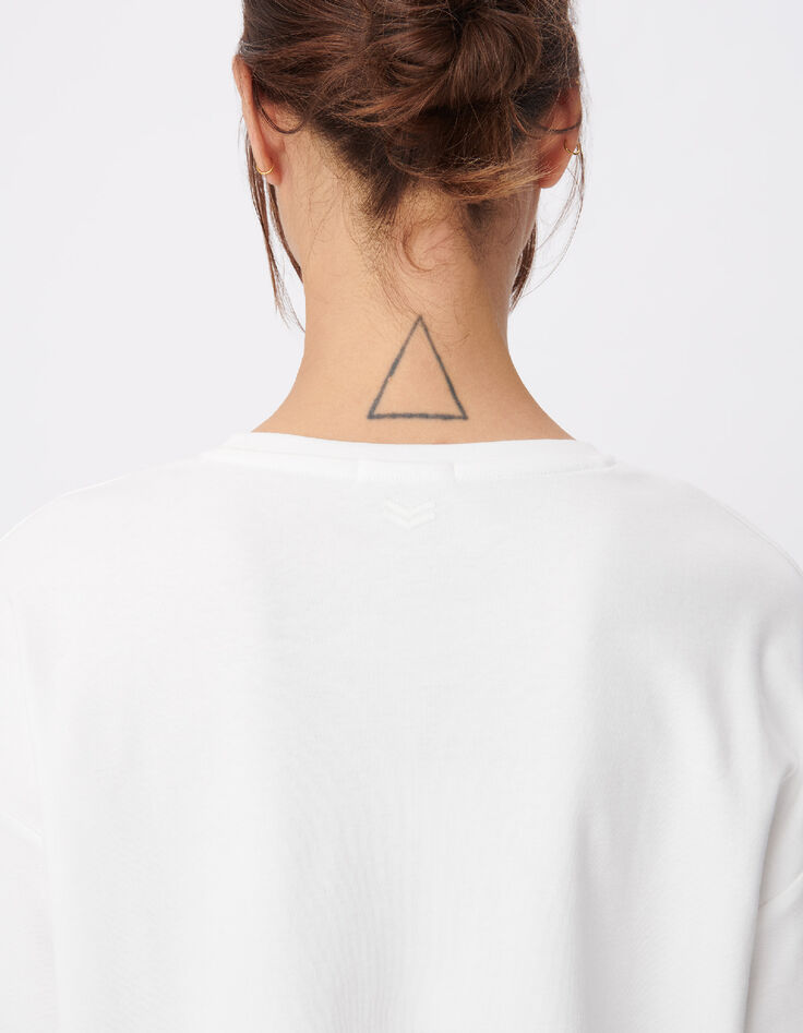 Wei&szlig;es T-Shirt Damen mit Fischgr&auml;ten-Stickerei-4