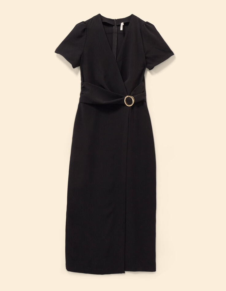 Robe longue noire d&eacute;cor ceinture I.Code-6