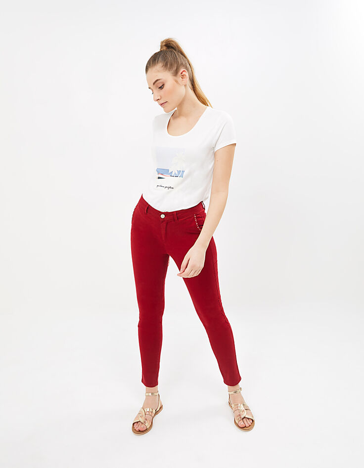 Pantalon chino rouge profond à studs I.Code-5
