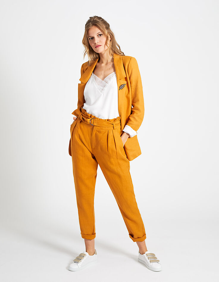 Pantalon curcuma paper-bag en lin I.Code-6