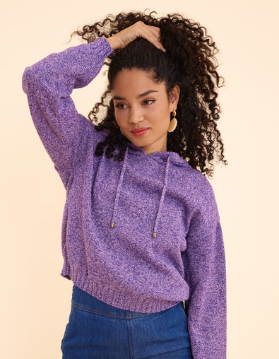 Pull à capuche parme tricot mouliné I.Code