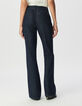Ungebleichte Flare-Damenjeans hohe Taille Falten vorne-5
