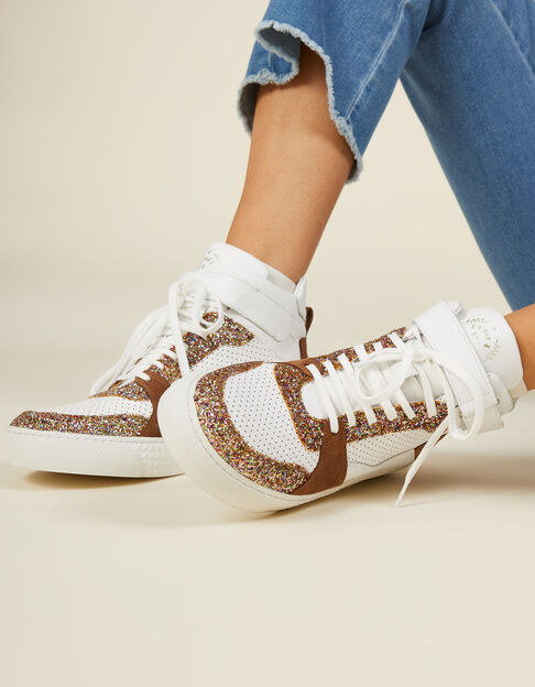 High-top brown and white sequined sneakers I.Code - I.CODE