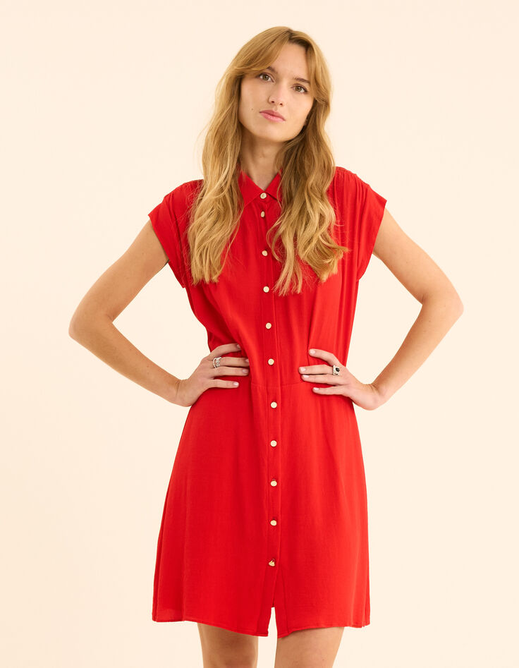 Robe chemise rouge fluide détail tresses I.Code-1