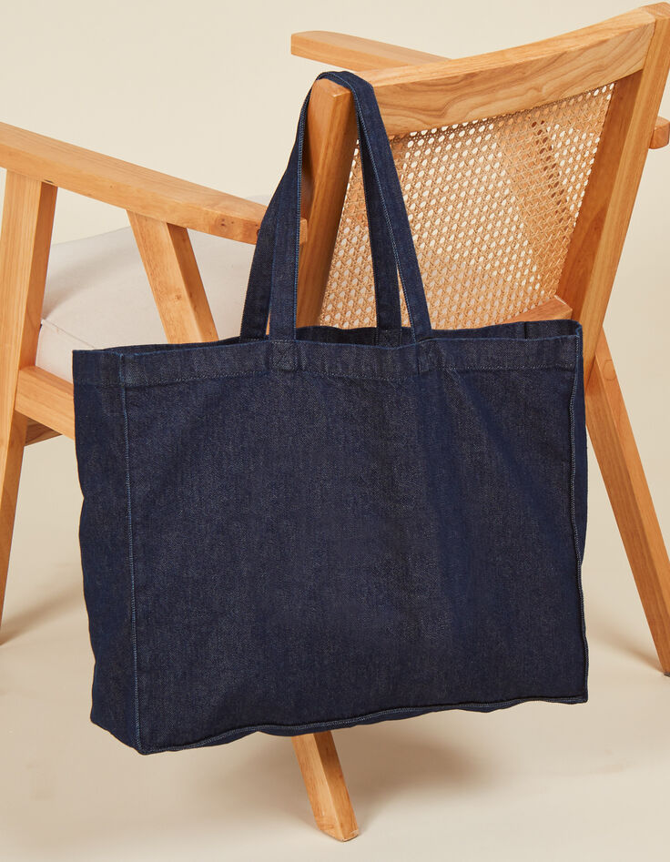 Bolso shopper I.Code de denim con monograma I.C dorado-3