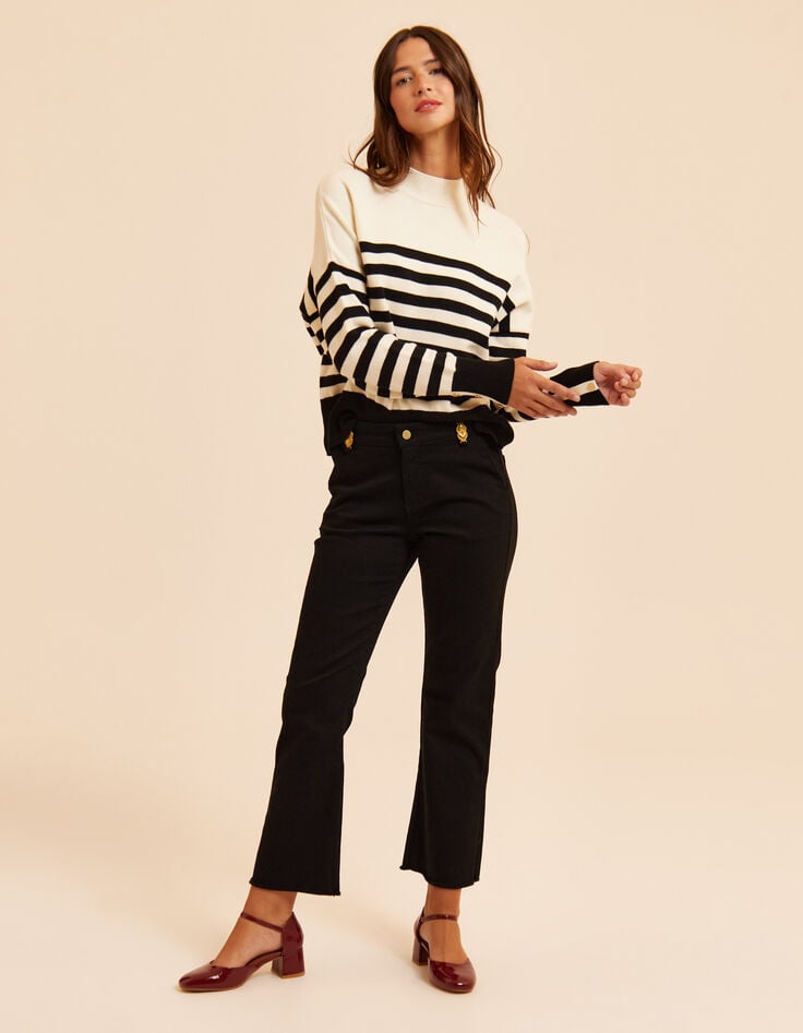 Schwarze Flare-Jeans Cropped doppelte Herzform Jessica I.Code-7 Schwarze Flare-Jeans Cropped doppelte Herzform Jessica I.Code-7
