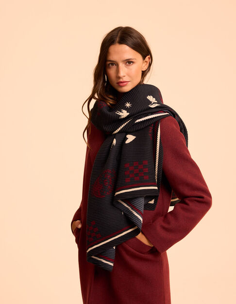I.Code navy pleated scarf with slogan I.Code navy pleated scarf with slogan