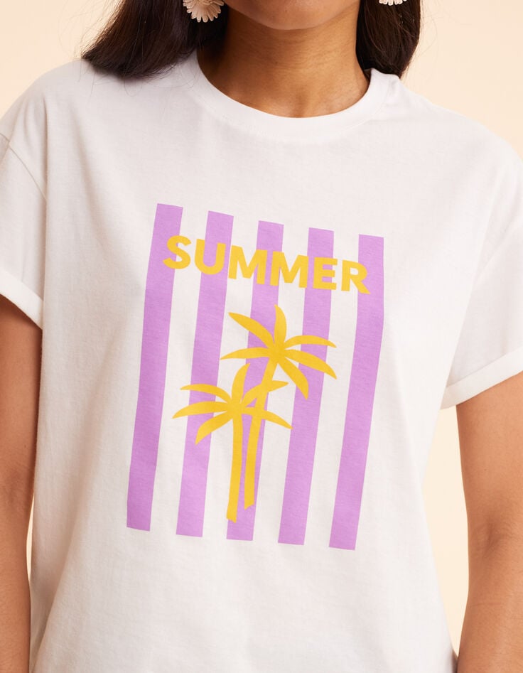 I.Code white short-sleeved T-shirt with striped palm trees-4 I.Code white short-sleeved T-shirt with striped palm trees-4