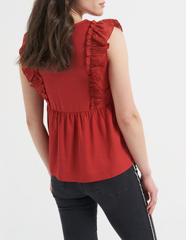 Top terracotta à volants broderie anglaise I.Code-3