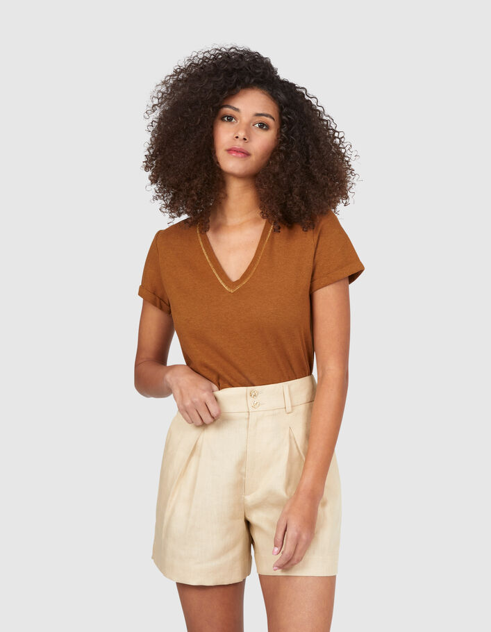 Camel T-shirt katoen-linnen tricot I.Code - I.CODE