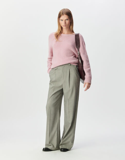 Pantalon de tailleur gris motif rayures roses Femme - IKKS