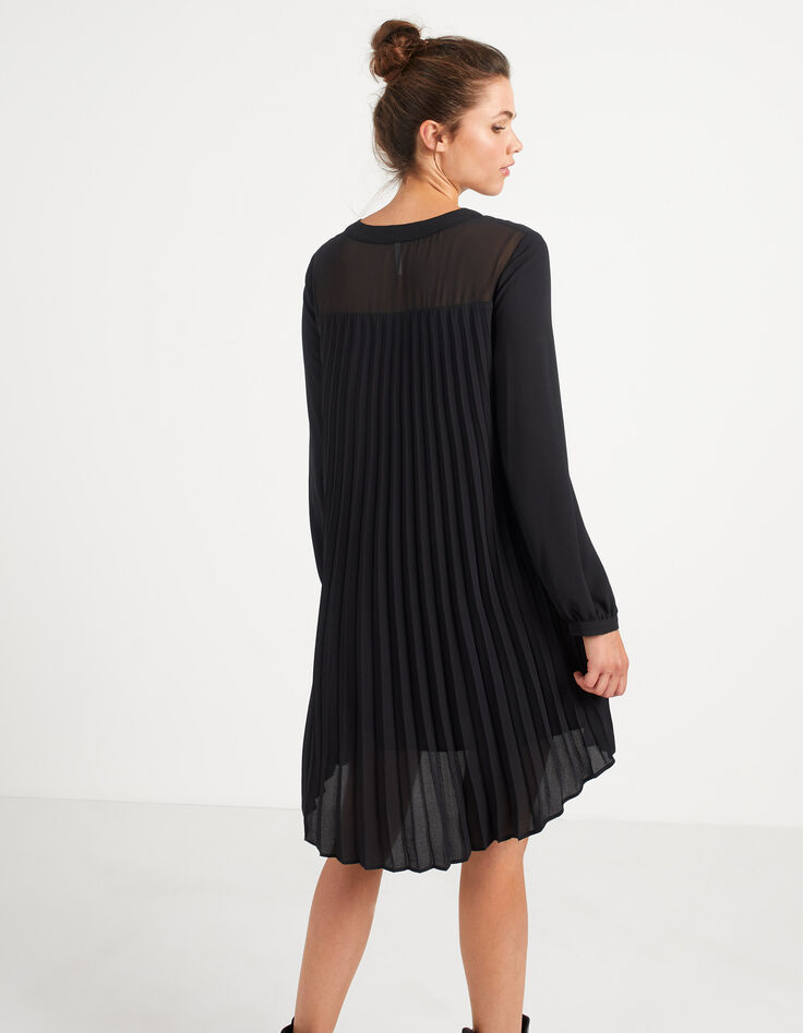 Vestido negro cuello cremallera espalda plisada I.Code-3