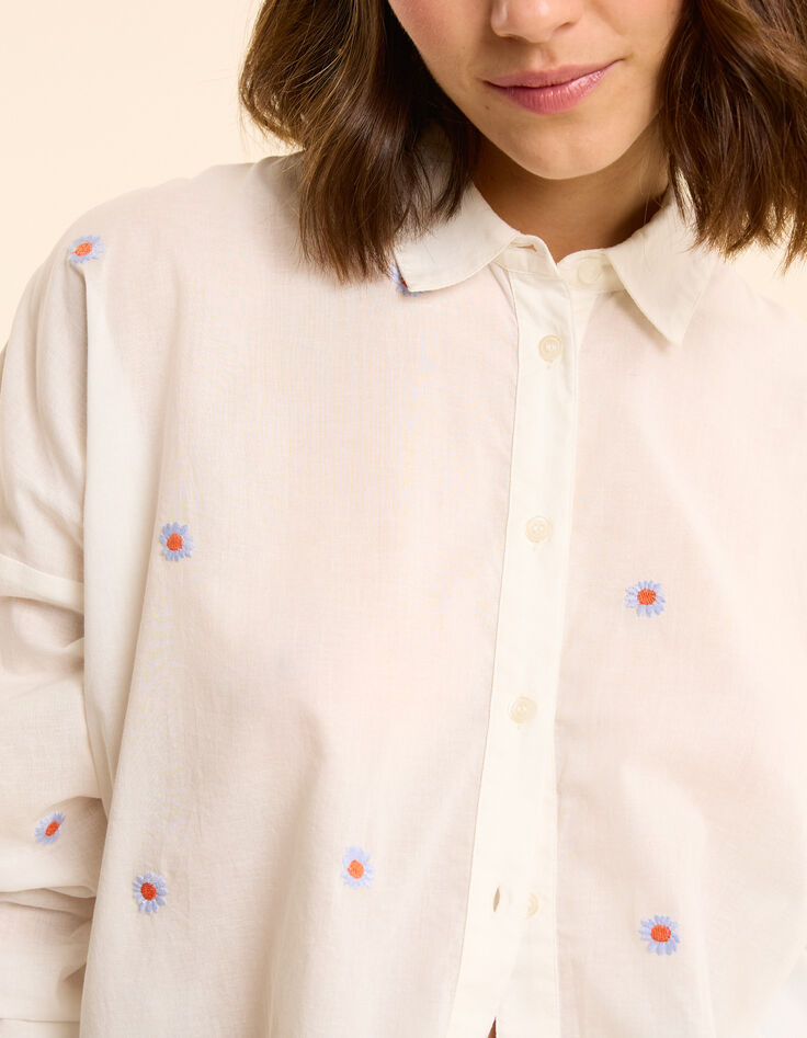 Camisa blanca con bordado de flores I.Code-7