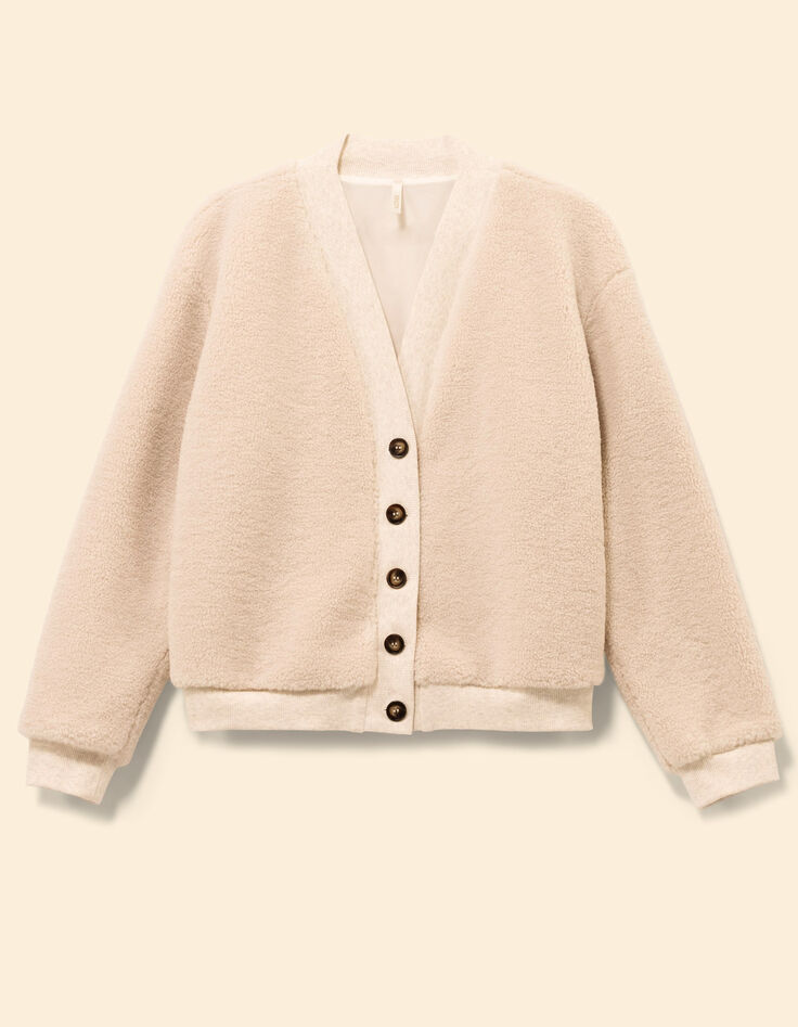 I.Code ecru sherpa V-neck cardigan-6