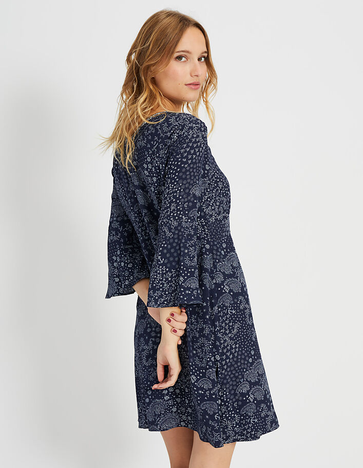 Marineblauwe jurk met foulardprint I.Code - I.CODE