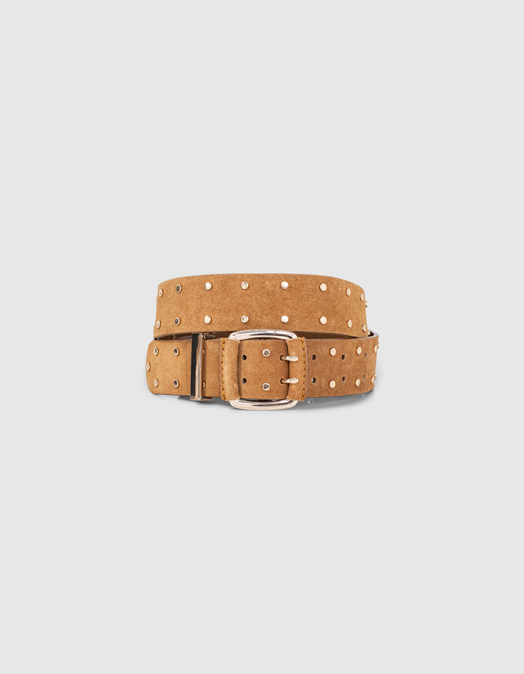 Ceinture fauve en cuir velours à clous I.Code-1
