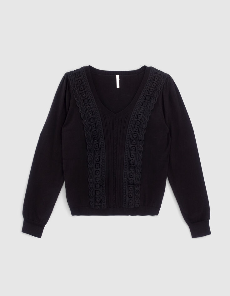Schwarzer Strickpullover mit Spitze I.Code-3