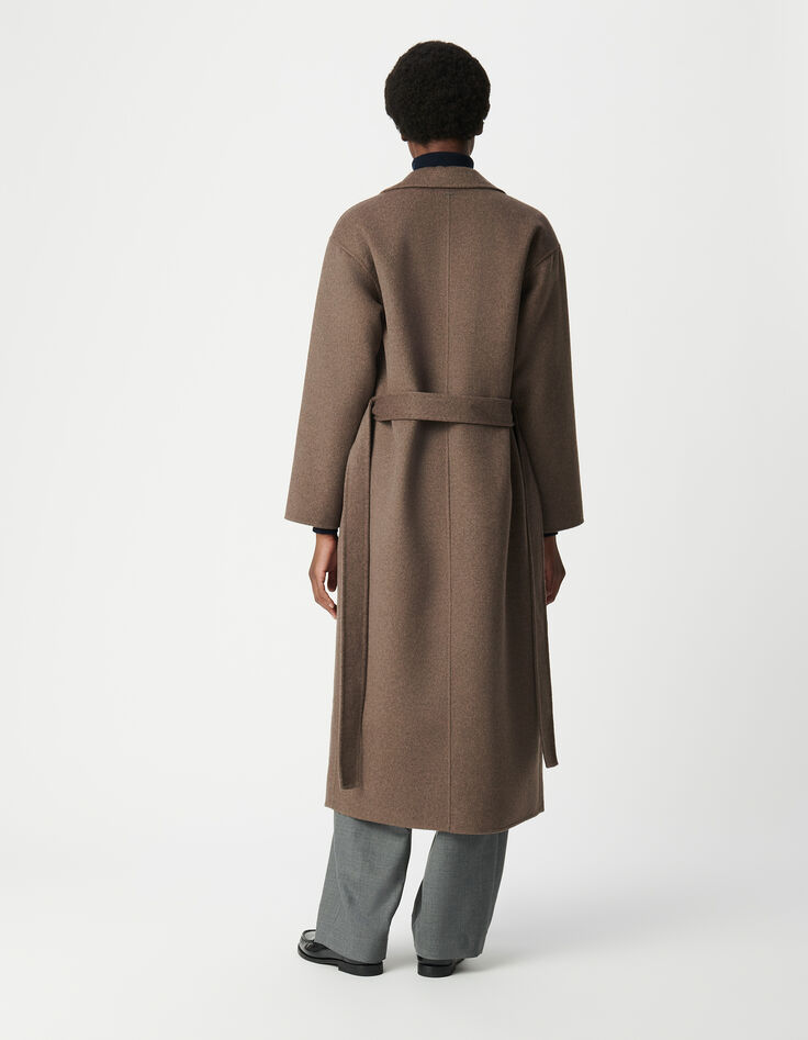 Manteau long beige ceintur&eacute; Femme-3